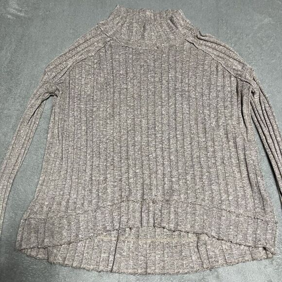 Free People Top Womens XS Beige Ribbed‎ Boxy Fit Distressed Lightweight Boho - Picture 2 of 7